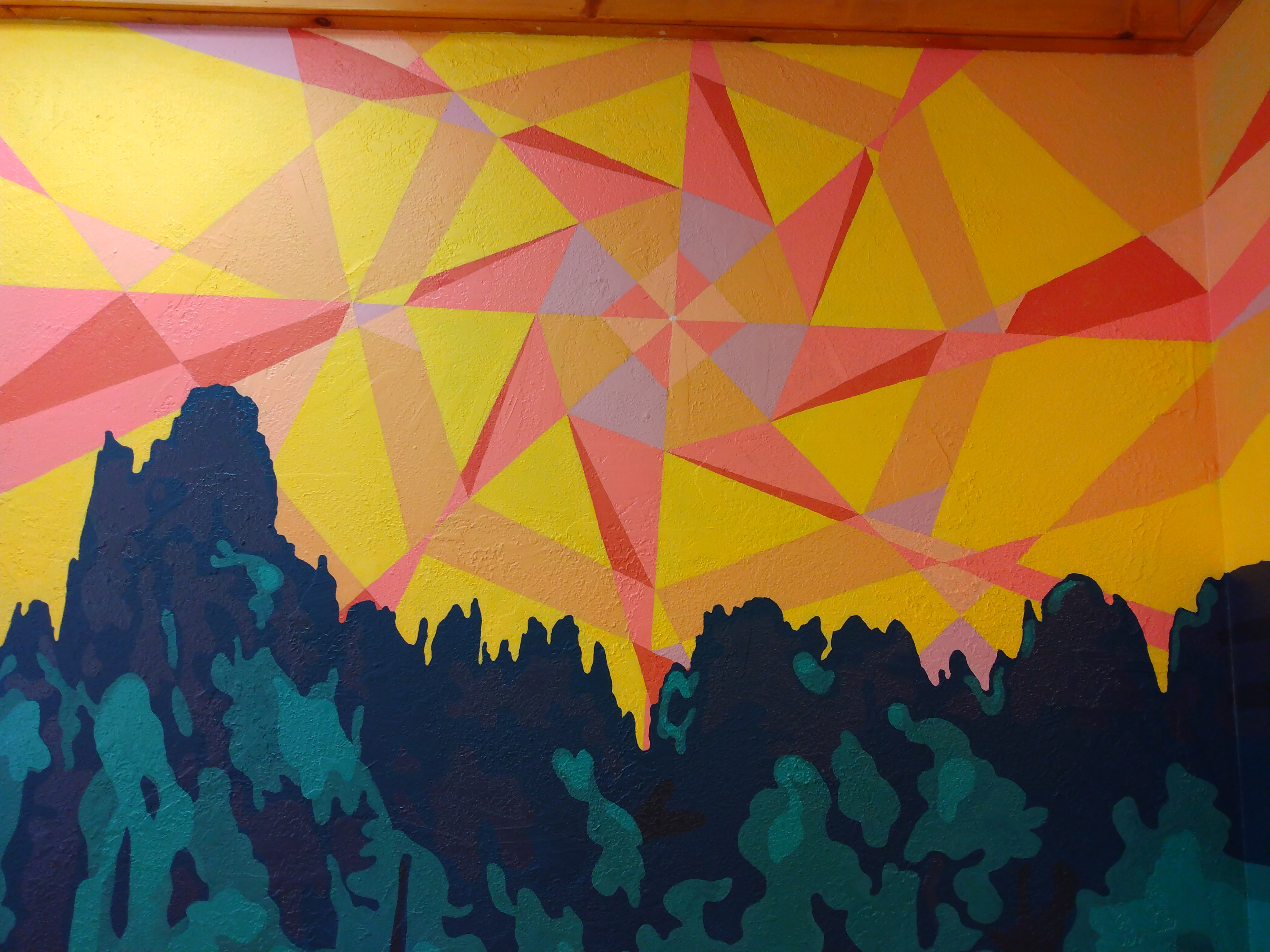 Quilted Sky Over Cathedral Spires — mural view, Quilted Buffalo, Custer, SD